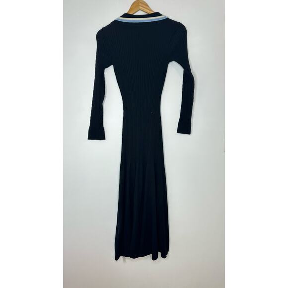 Commense Contrast Trim Collared Long Sleeve Knit Dress Womans Medium - Picture 6 of 12
